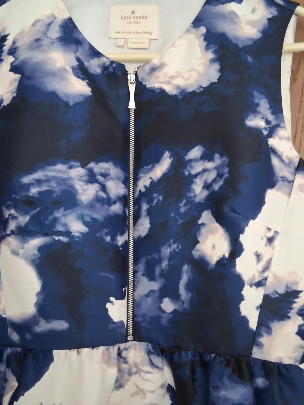 Kate Spade Blue White Clouds Sleeveless Zip Front Joss Dress Size 6 Fit & Flare